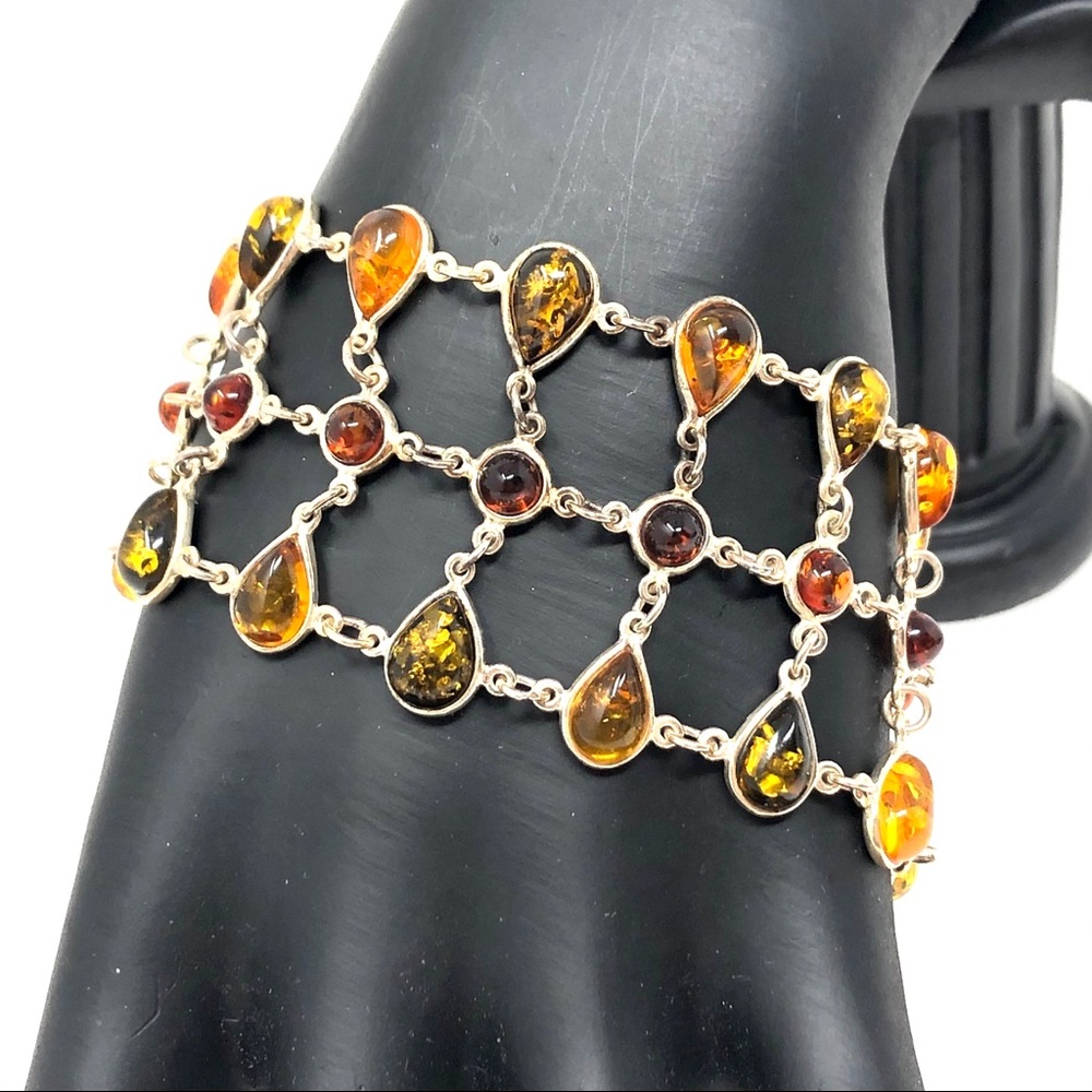 Baltic Amber, sterling silver lace bracelet, vintage, 28.5g